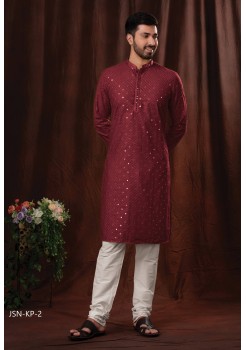 Maroon  Poly Cotton With Mirror Embroidery Kurtas Set 